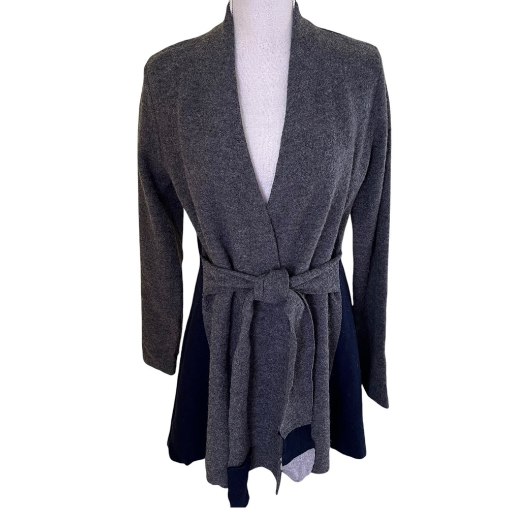 Anthropologie Rosie Neira Grey/Blue Boiled Wool Colorblock Tied Cardigan